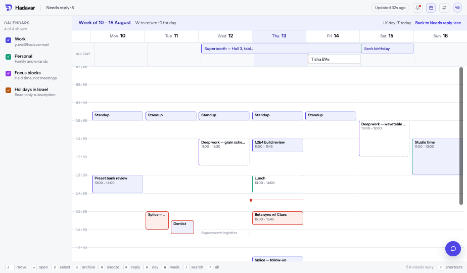 Day view of the calendar inside Hadavar